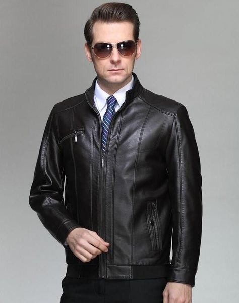 

men's fur & faux mens sheepskin slim clothes 2021 spring and autumn brand genuine leather jacket men business casual jackets, Black