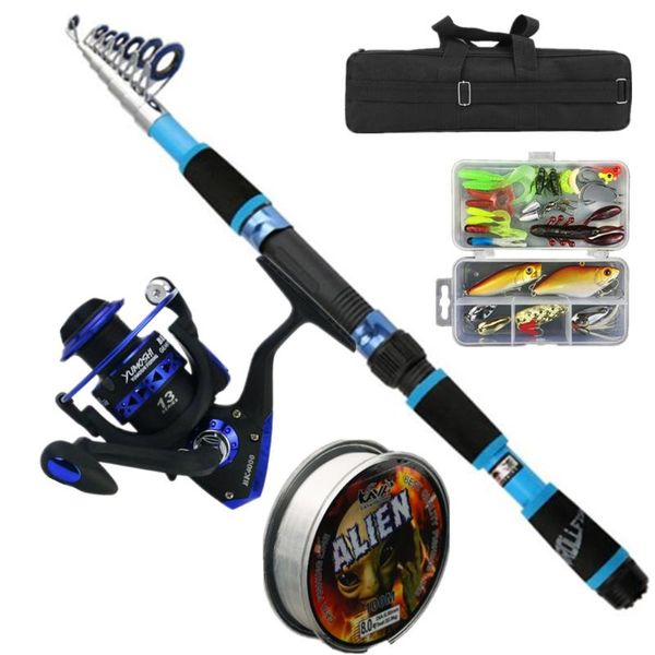 

fishing kit with rod+reel combo portable box lures set for travel rod reel