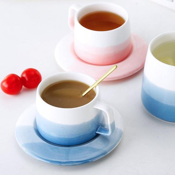 

mugs ins the gradient wind contracted household ceramic cup garland coffee cups and saucers color suits lovers