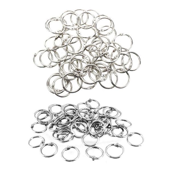 

keychains 100 pcs staple book binder 20mm/30mm outer diameter loose leaf ring keychain, Silver