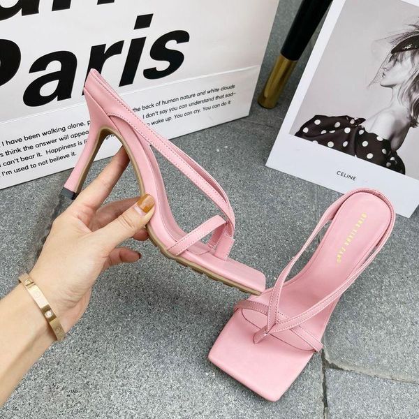 

sandals summer women slipper thin high heels fashion narrow band ladies casual outdoor beach vacation flip flops size 40, Black