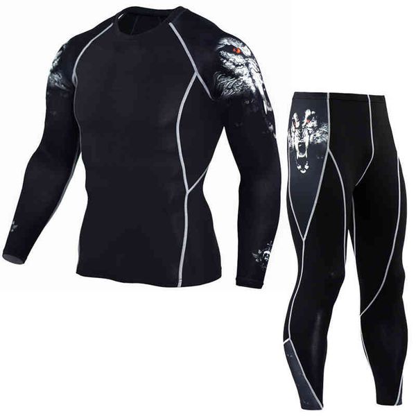 

men's thermal underwear, 2-piece sportswear, tights, quick drying t-shirt, long sve running suit, winter, Black;white