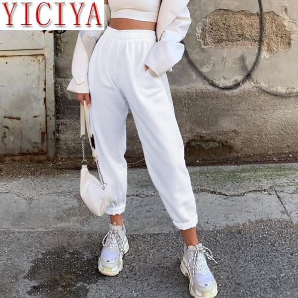 

women's pants & capris 2021 summer autumn winter100% cotton casual sweatpants baggy trousers solid elastic high waist workout sporty bo, Black;white