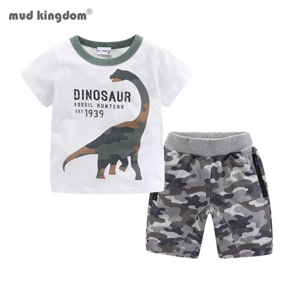 Mudkingdom meninos shorts definir desenhos animados dinossauro camisetas roupas de verão camuflagem 210615