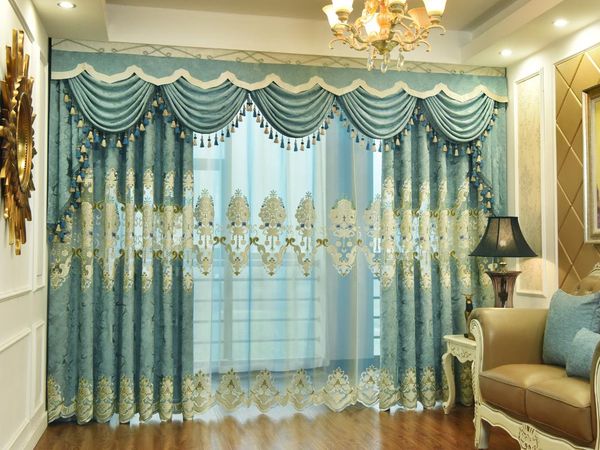 

curtain & drapes luxury water soluble embroidery window chenille panel sheer voile tulle drape for bedroom living room home decoration