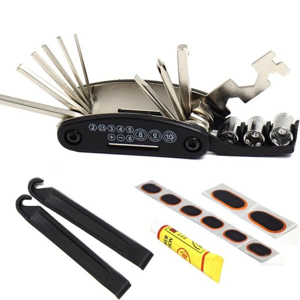 

tools bicycle repairs tool multifunctional mountain bike tire puncture maintain kits inflator repair wrench set carrying case