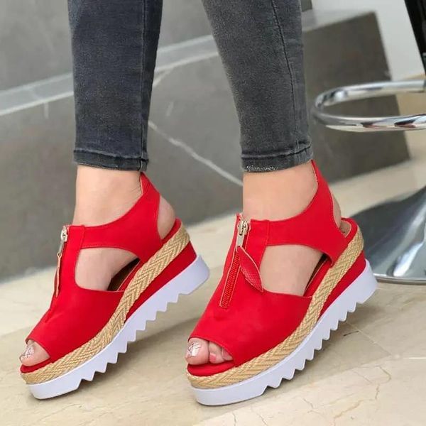 

sandals summer women solid color open toe casual ladies flats non-slip zipper vintage female shoes fashion, Black