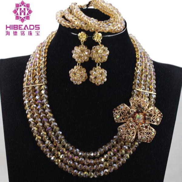 

earrings & necklace charming champagne crystal bead afriacn bridal jewelry set earring bracelet flower brooch anj402, Silver