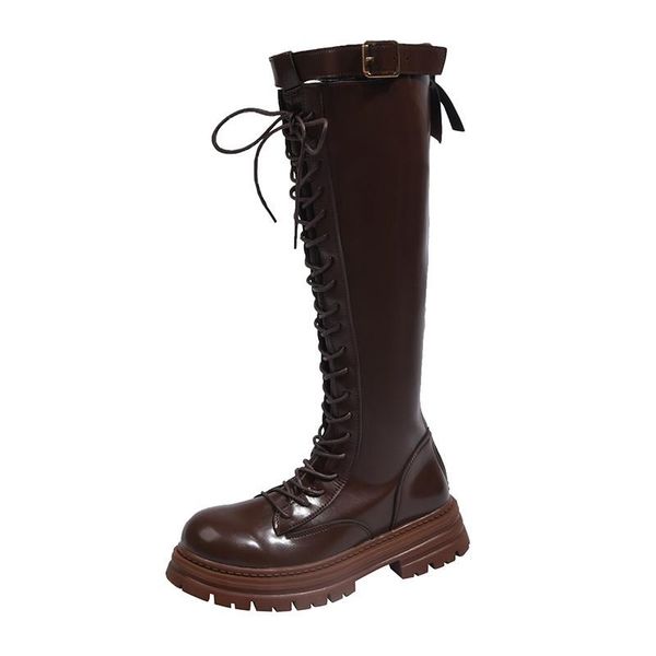 

boots autumn and winter knight retro college style british thick-soled fashion high lace up motorcycle, Black
