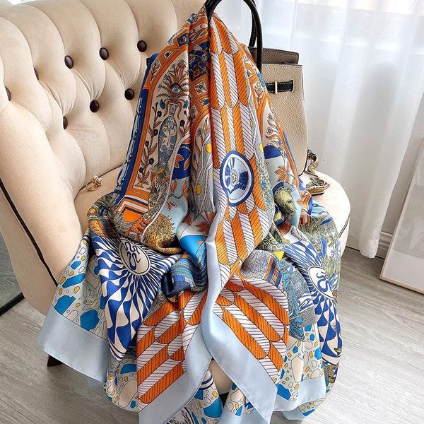 

scarves 2021 scarf silk shawl painted pashmina lady women neck wrap floral hijab foulard female, Blue;gray