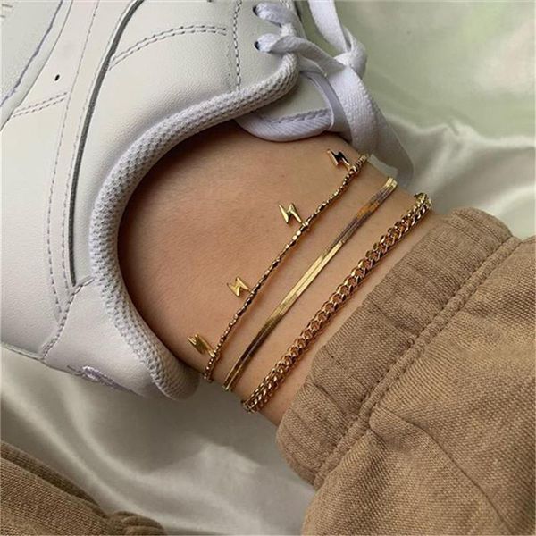 

anklets vagzeb gold color alloy punk 3 pcs/set ankle chains female simple for women fashion summer beach foot jewelry, Red;blue