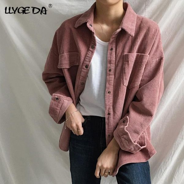 

women's blouses & shirts corduroy all-match shirt loose turn-down collar woman long sleeve single breasted 2021 spring fashion women, White
