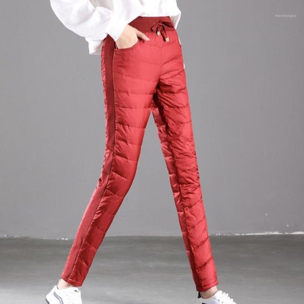 

women's pants & capris elastic waist women trousers winter high waisted warm thick duck down, Black;white