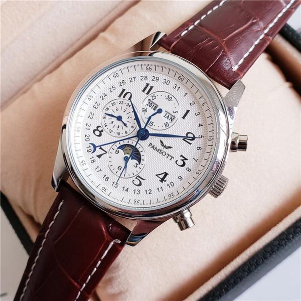 

wristwatches men automatic self wind mechanical brown leather straps sapphire crystal luxury master watch, Slivery;brown