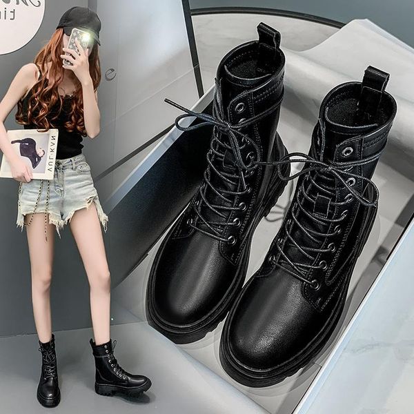 

boots 2021 combat women white leather motorcycle mid heeled gothic shoes fashion black ankle