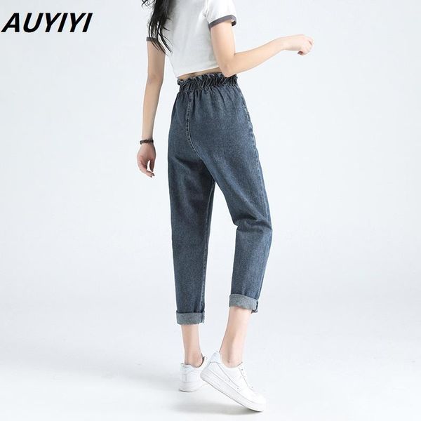 

women's jeans 2021 autumn and winter fashion all-match casual loose high-waisted flower bud stretch radish daddy pants, Blue