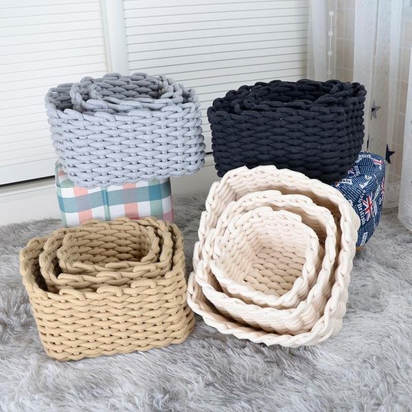 

storage baskets 1pc nordic thick cotton rope box hand-woven kids toys cosmetic deskorganizer sundries woven basket laundry