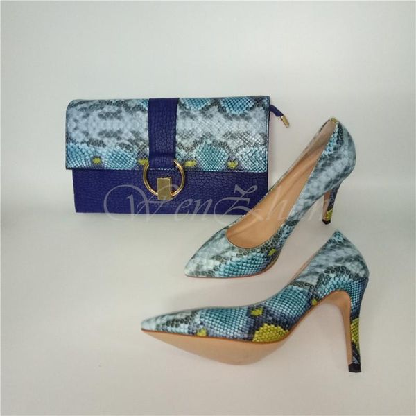 

dress shoes blue snake printed leather with women bag set ,women pumps matching clutch bags sets 36-43 selling a93-1, Black