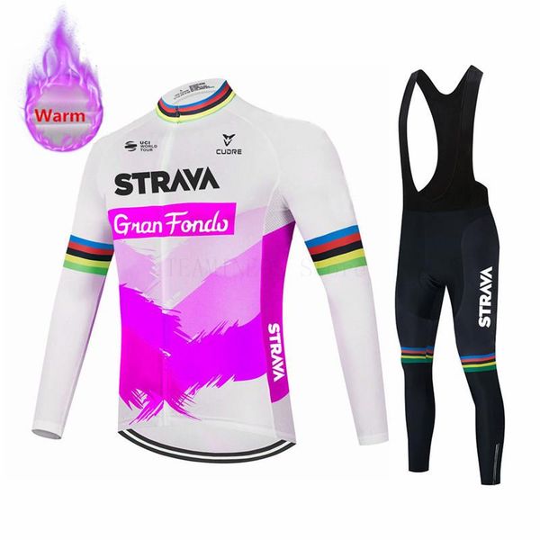 

racing sets 2021 strava winter thermal fleece cycling jersey long sleeve jerseys bib pants set bike bicycle clothing, Black;blue