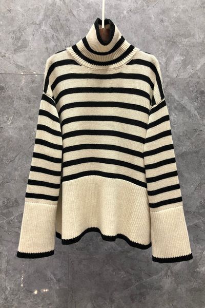 

high neck fashion stripe autumn european commodity new sweater 9dd, White
