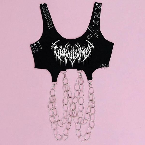 

women's tanks & camis black goth unique y2k blouse crop accessories e girl clothes t shirt gothic tank, White