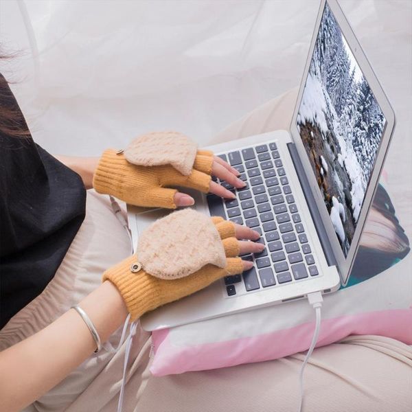 

ski gloves 5v heating half finger heated usb electric thermal women's winter guantes warm mittens with cots
