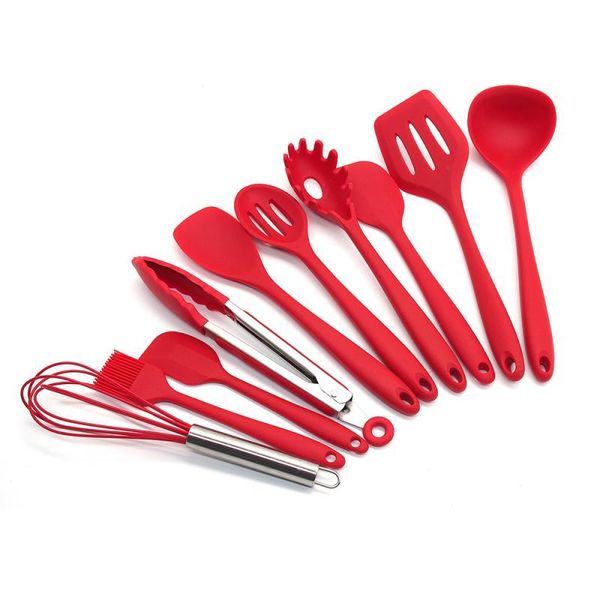 

10 pcs heat resistant silicone cooking utensils set antique cooking kit