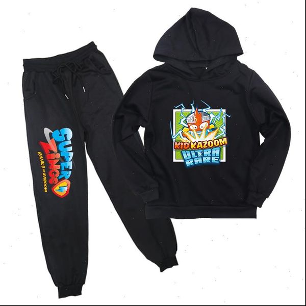 

womens hoodies superzings hoodie children tracksuit trousers pants super zings clothing boys kids 2 piece set suit, Black