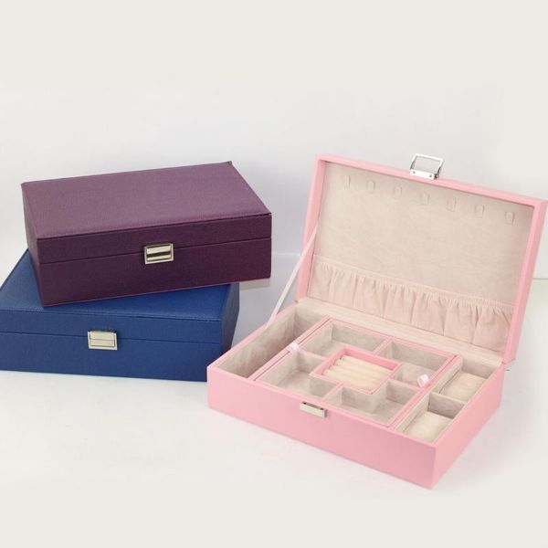 

customized pu leather storage organizer designer women's travel jewelry box display tray portable two-layer for cosmetic bags & cases