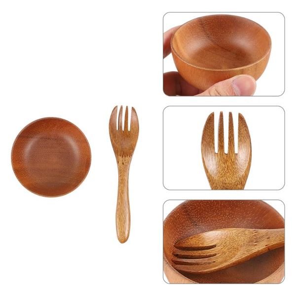 

bowls 1 set household wooden bowl eco-friendly tableware with fork
