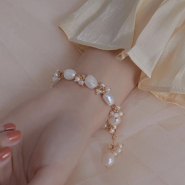 

beaded, strands baroque freshwater pearl bracelet female special-shaped luxury jewelry charms wholesale bracelets for women, Black