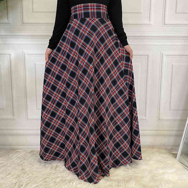

casual dresses muslim fashion pencil long plaid skirt high waist maxi woman skirts middle east turkey islam clothing arabic faldas, Black;gray