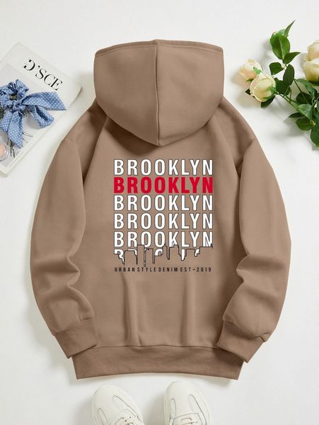 

letter graphic kangaroo pocket drawstring thermal hoodie e3ed#, White;black