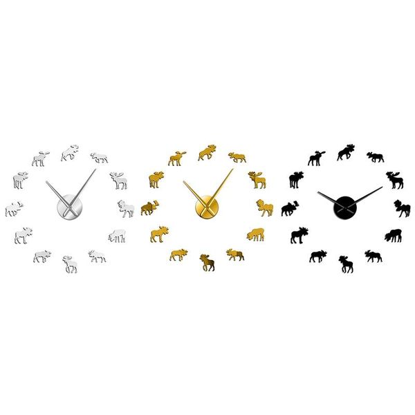 

wall clocks wildlife moose diy giant clock silhouette decorative frameless watch modern nature animal art hunting