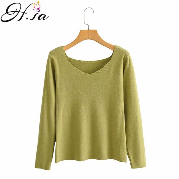 

hsa autumn winter warm v-neck pullover sweater casual jumpers knitted sweaters women solid color long sleeve slim 210417, White;black