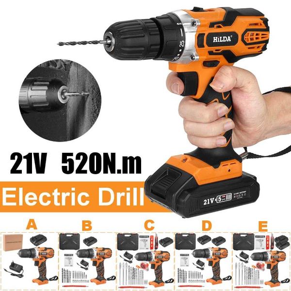 

professiona electric drills 21v cordless drill screwdriver wireless led lighting power driver dc lithium-ion battery 520n.m diy tools