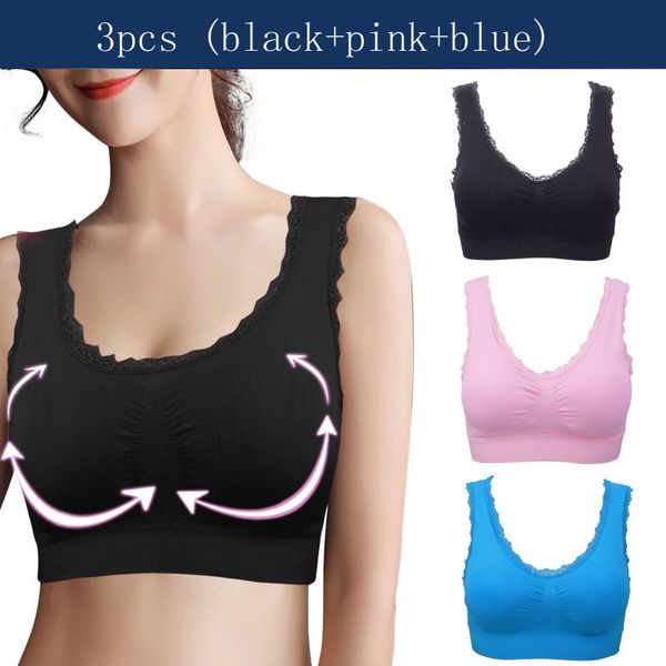 

yoga outfit 3pcs bras for women plus size seamless bra cotton breathable underwear wireless with pads push up sports