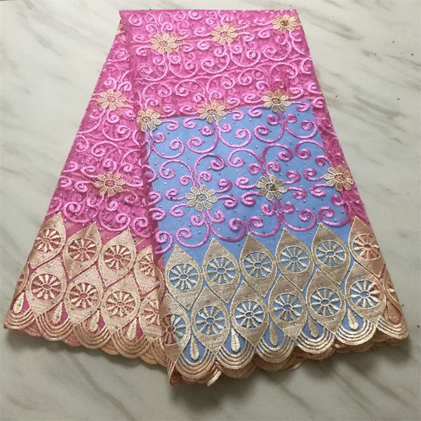 5 yards / lot Harika Pembe Fransız Net Dantel Kumaş Çiçek Nakış Parti Pl31320 Için Afrika Mesh Stil