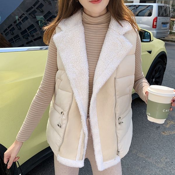 

coats women warm open stitch faux fur vests fleece jackets winter turn-down collar waistcoats ladies sleeveless coats outwears#j30, Tan;black