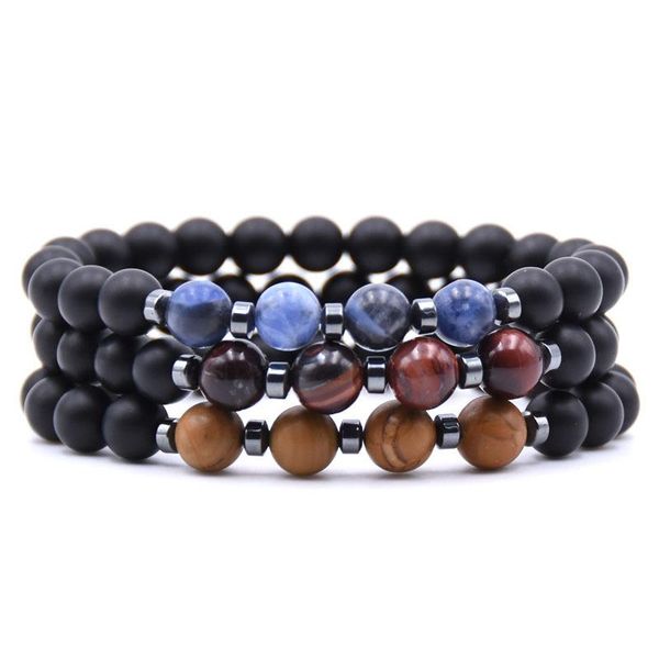

beaded, strands 8mm men's bracelet natural healing energy frosted polished bead elastic pulse ladies jewelry, Black