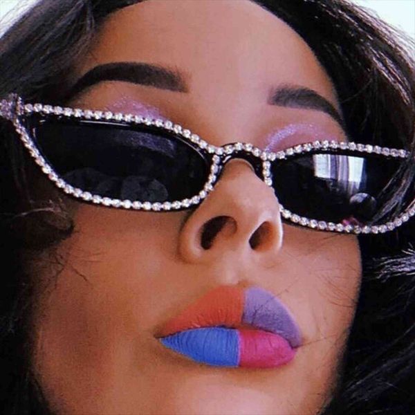 

diamond sunglasses women rhinestone shades cat eye small frame sun glasses female designer crystal eyewear uv400, White;black