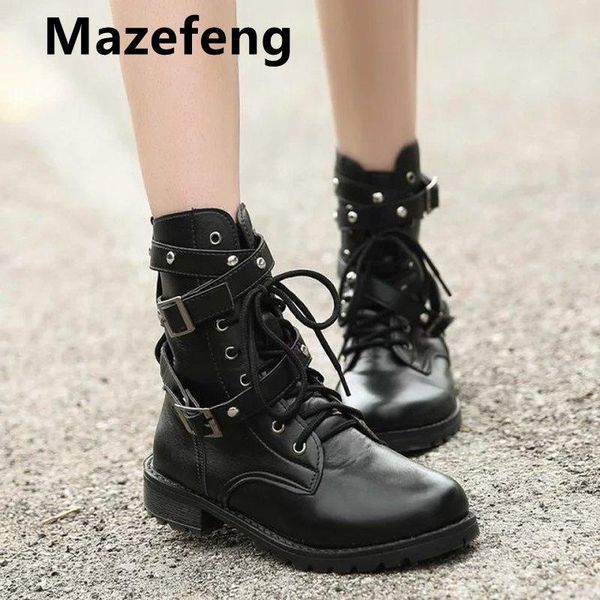 

boots 2021 fashion women ankle autumn lace up leather boot anti-slip wear-resistant comfortable, Black