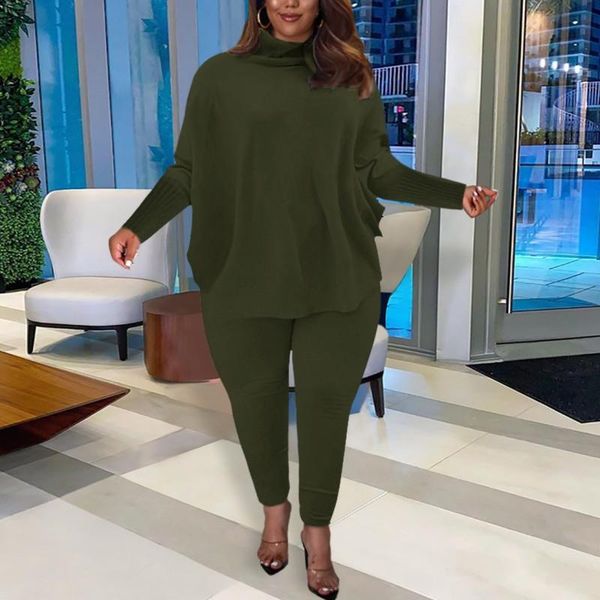 

women's two piece pants 2 set casual solid color bat sleeve split trousers ribbed pit strip suit fall winter fashion knitted, White