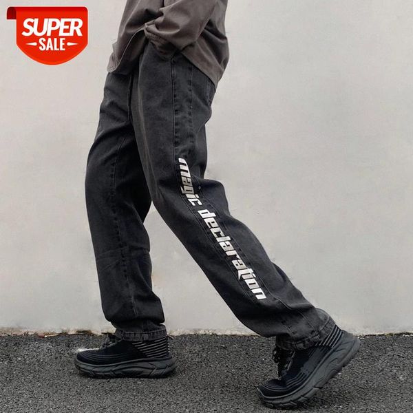

original elastic waist oversize letters straight jeans pants for men and women washed retro baggy streetwear denim trousers #px8s, Blue