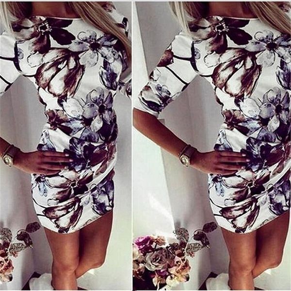 

casual dresses women summer o-neck red floral printed skinny short dress package hips thin vestidos, Black;gray
