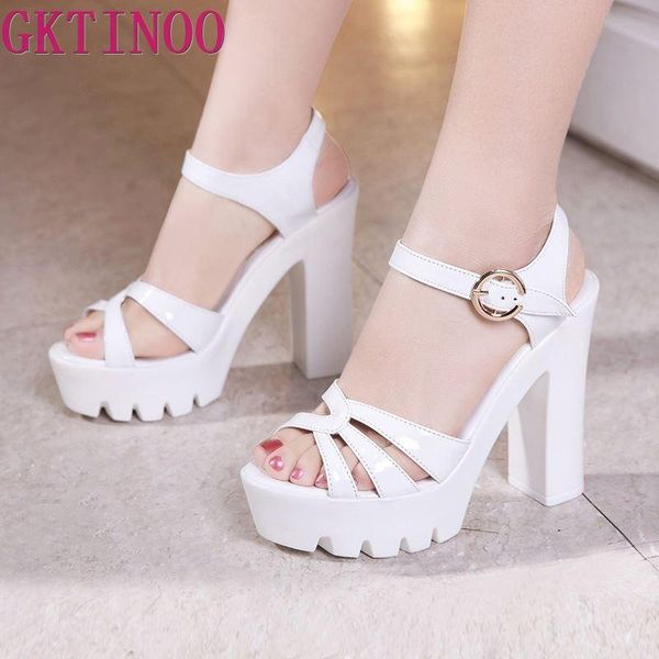 

women high heels shoes summer 2021 elegant patent leather woman sandals open toe ladies platform big size, Black