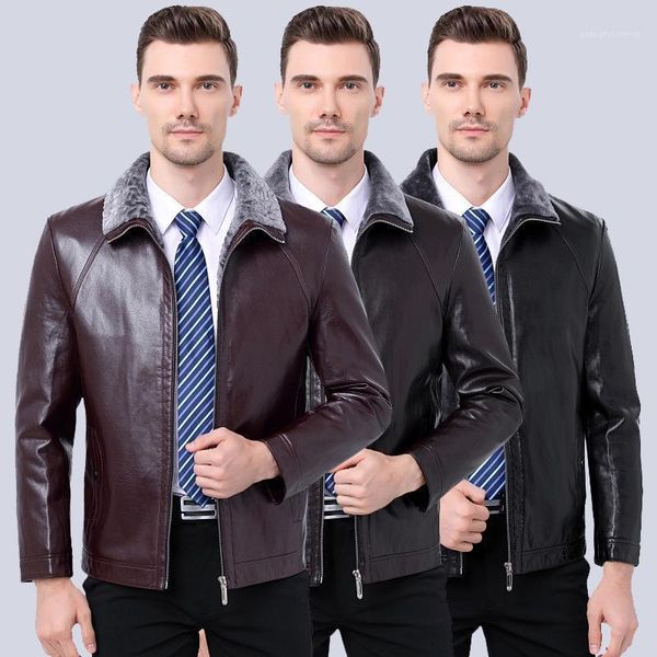 

men's leather & faux 2021 haining coat fur integrated sheepskin jacket lapel cashmere warm, Black