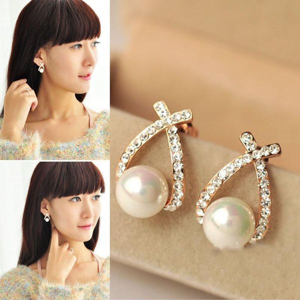 

stud tooayk earrings 1 pair elegant women lady fashion crystal rhinestone ear boucle d'oreille femme 2021kolczyki, Golden;silver