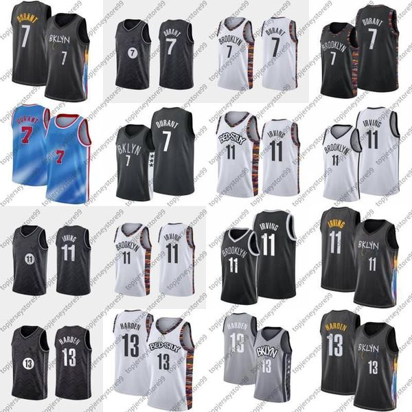 2021 Barato Kevin 7 Durant Basquete Jersey Mens Kyrie 13 Harden City 11 Irving Azul Branco Preto Black Sleeveless Camisa Profissional tamanho S-2XL