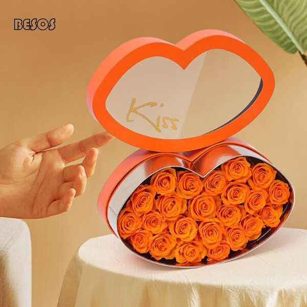 

gift wrap creative orange gold lip shape transparent hollow box cover party activities eternal flower rose packaging